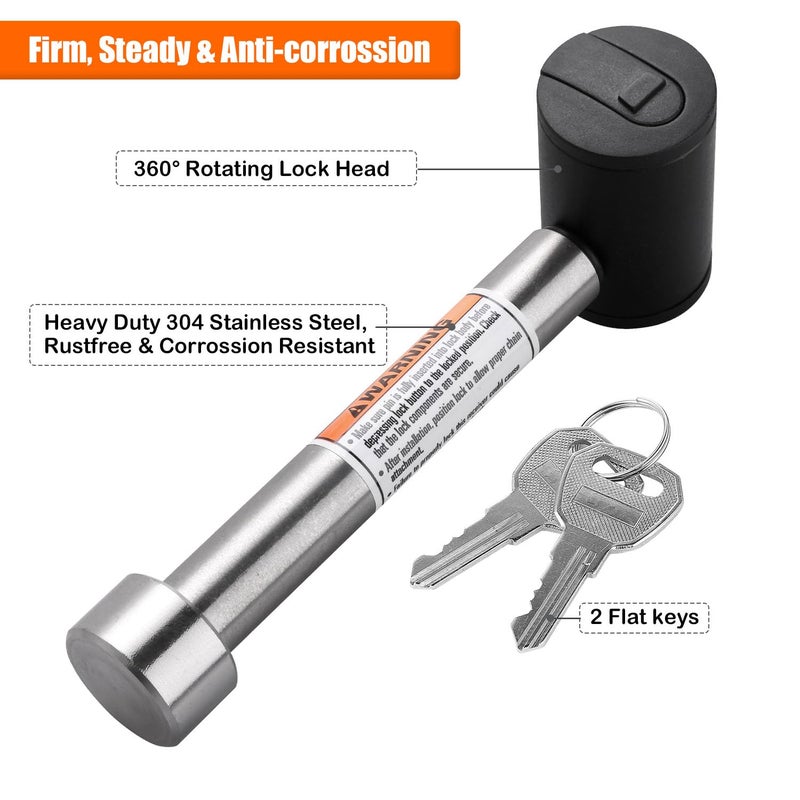 CZC AUTO Hitch Receiver Pin Lock Stainless 5/8 Inch Trailer Receiver Lock for Class III IV 2 2-1/2 Inch Receiver, Fits Hitch Bike Rack Tray Ball Tow Rope for Trailer Truck Car Boat (1PACK, Silver) - Image 4